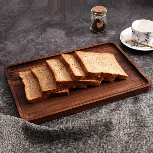Carpentray Rustic Walnut Wood Serving Tray, 13"x9" Rectangle Platter, Tea/Coffee Table Tray