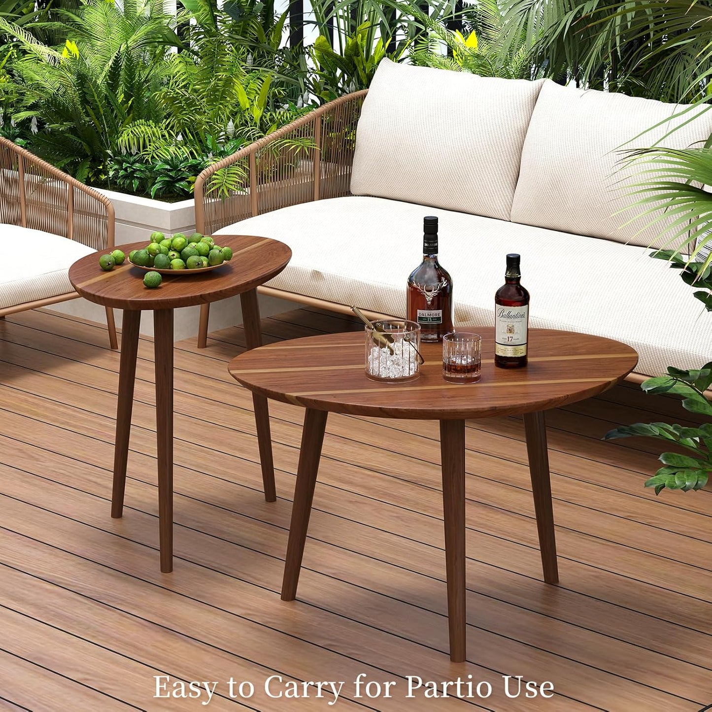 Carpentray Small & Big Oval Coffee Tables Set,Acacia Wood Tabletop Nesting Tables