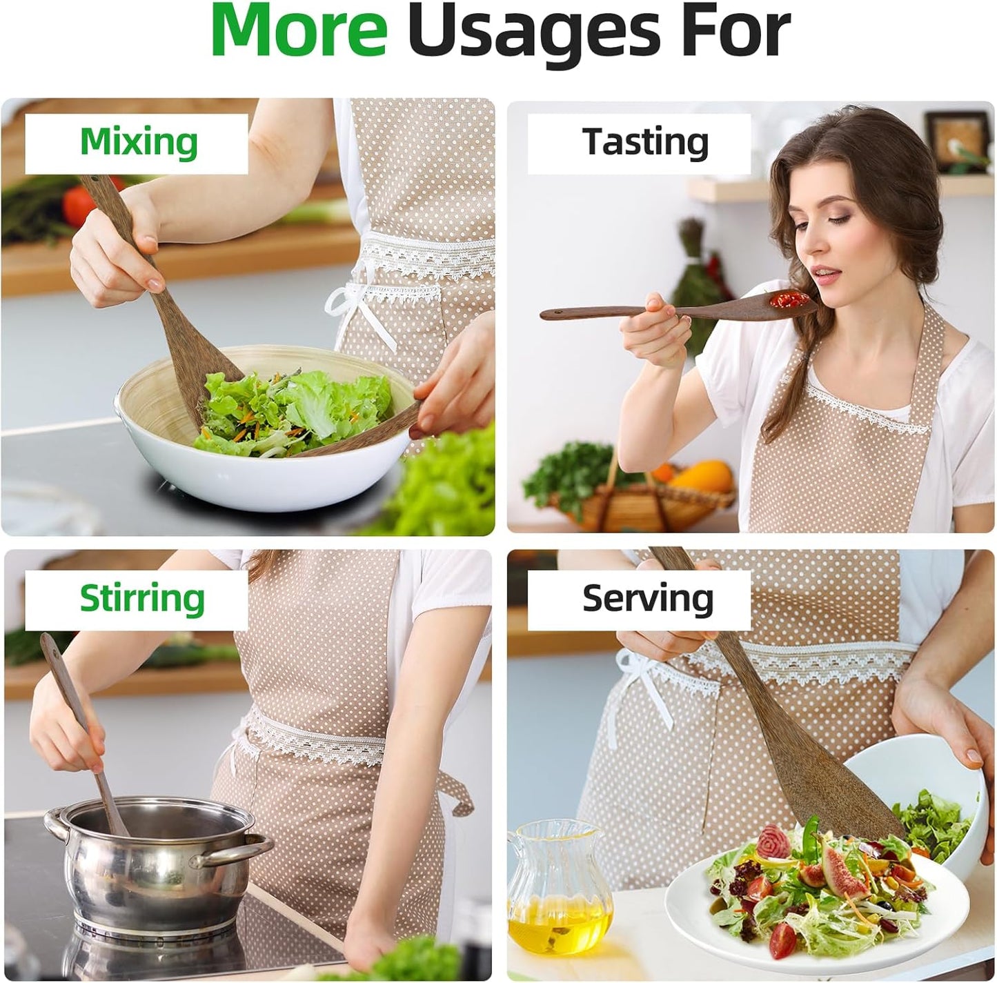 Carpentray 2PCS Wooden Spatula, 12.8IN Wooden Flat Frying Spatulas