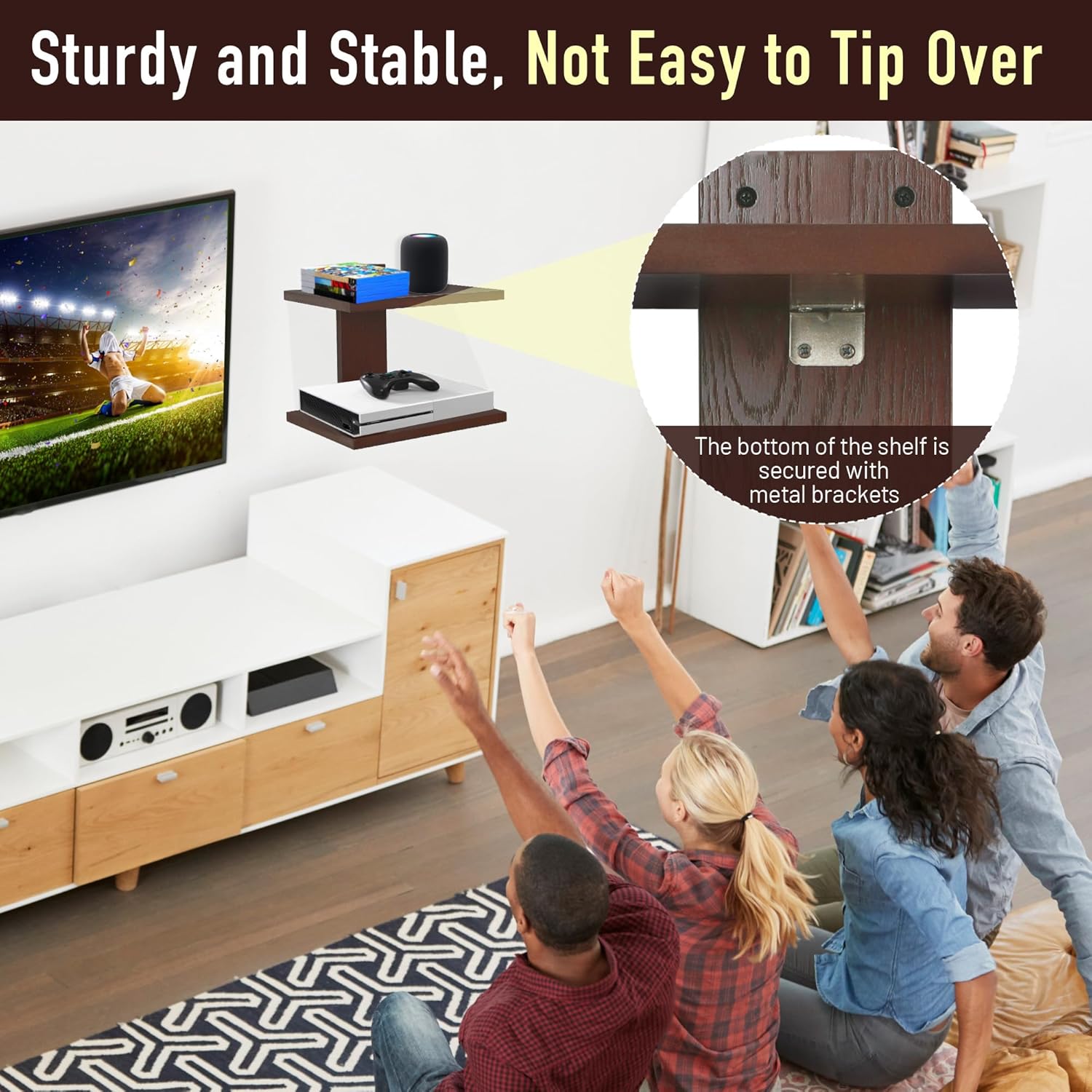 carpentray dual shelf floating projector wall mount tv shelf (brown)