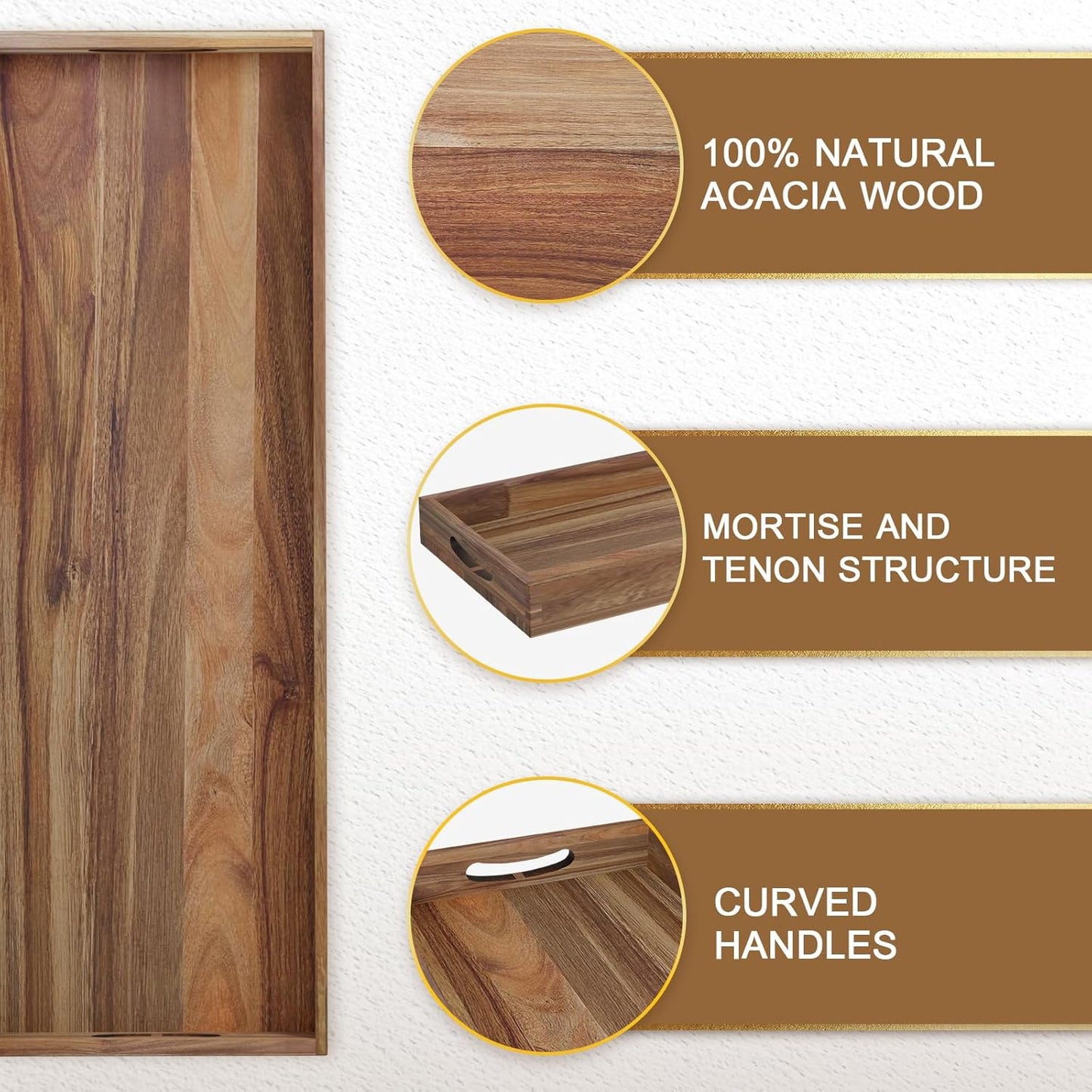 Carpentray Extra Large Acacia Wood Serving Board with Handles, 36 x 12 inches