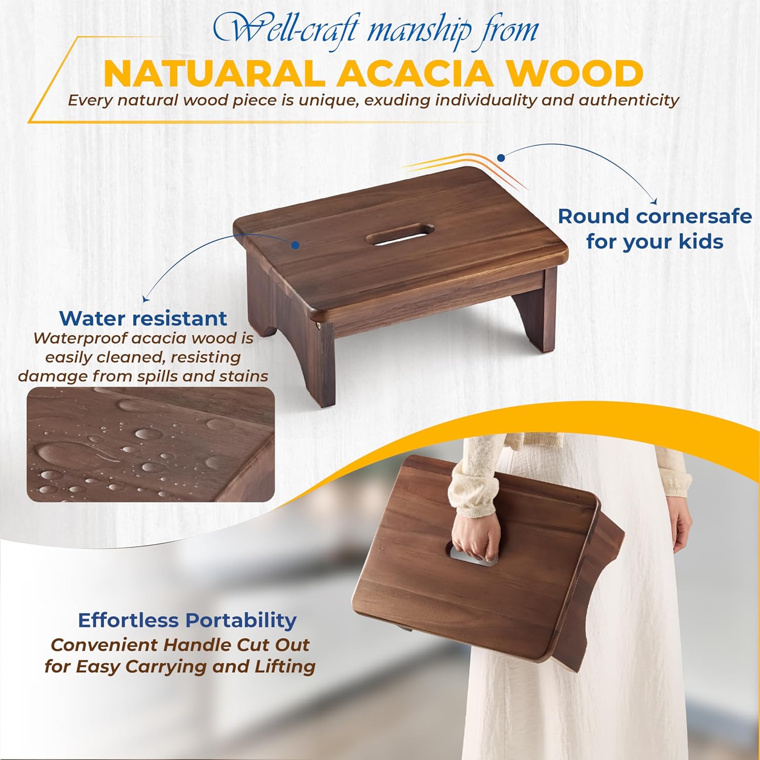 carpentray wooden step stool, 6.5'' one step stool for adults (walnut)