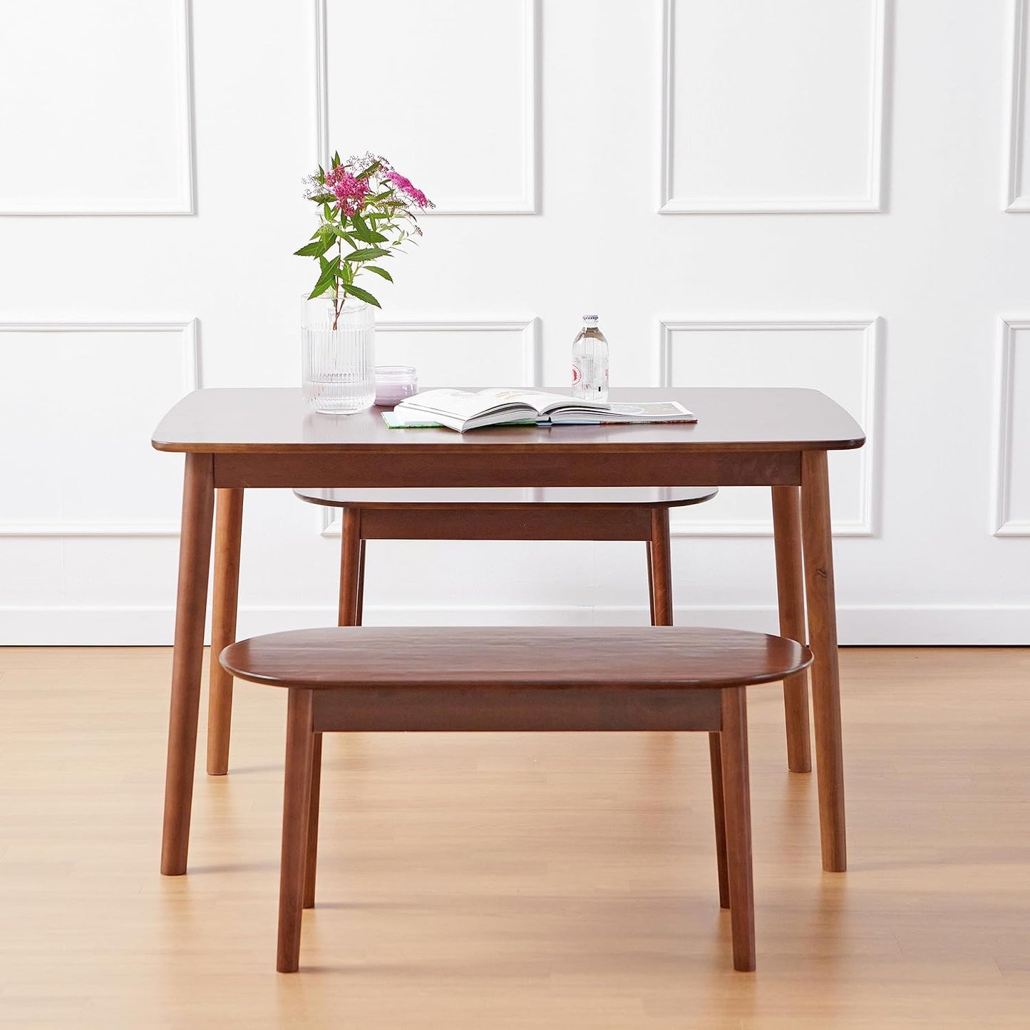 Carpentray Round Wooden Dining Bench/Solid Wood Bedroom Entry Way Kitchen Corridor Bench (Walnut)