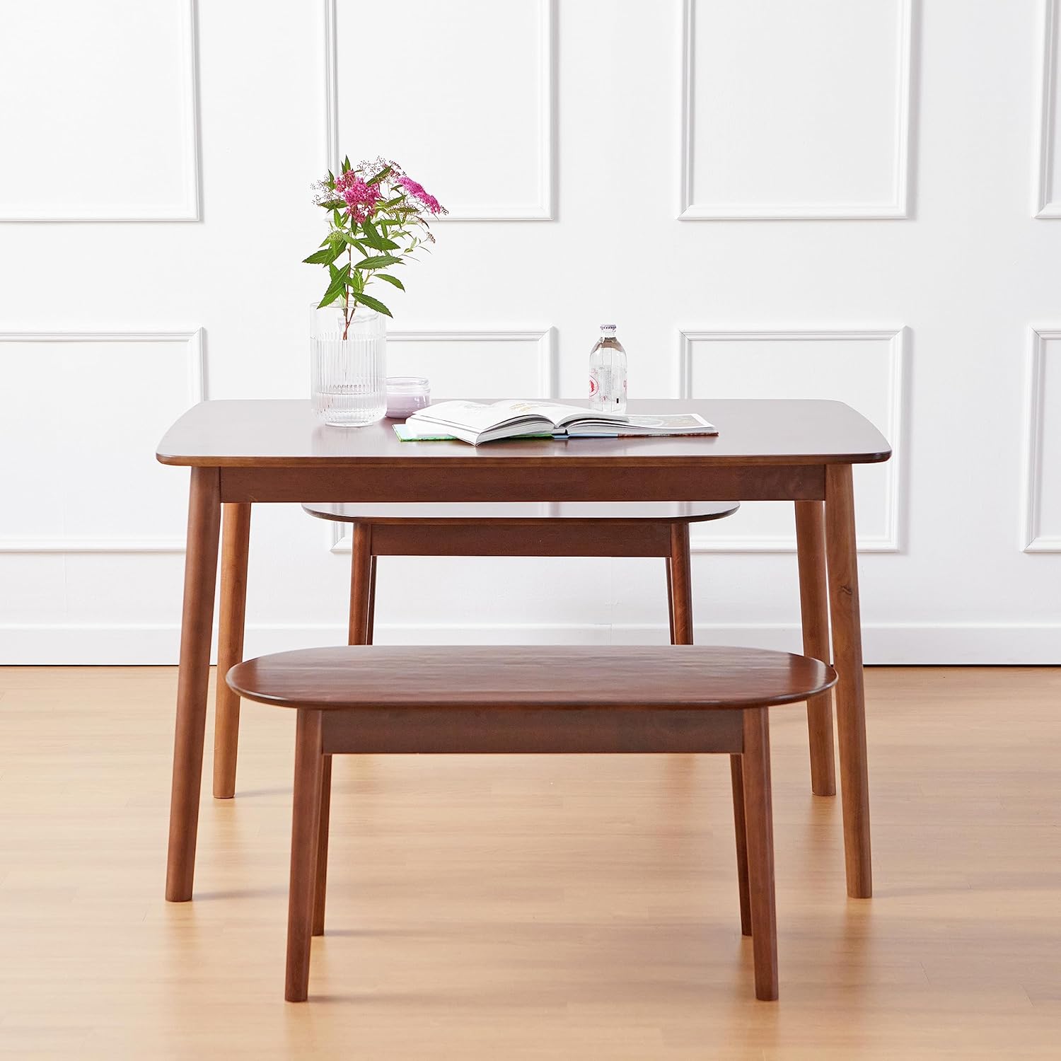 carpentray round wooden dining bench/solid wood bedroom entry way kitchen corridor bench (walnut)
