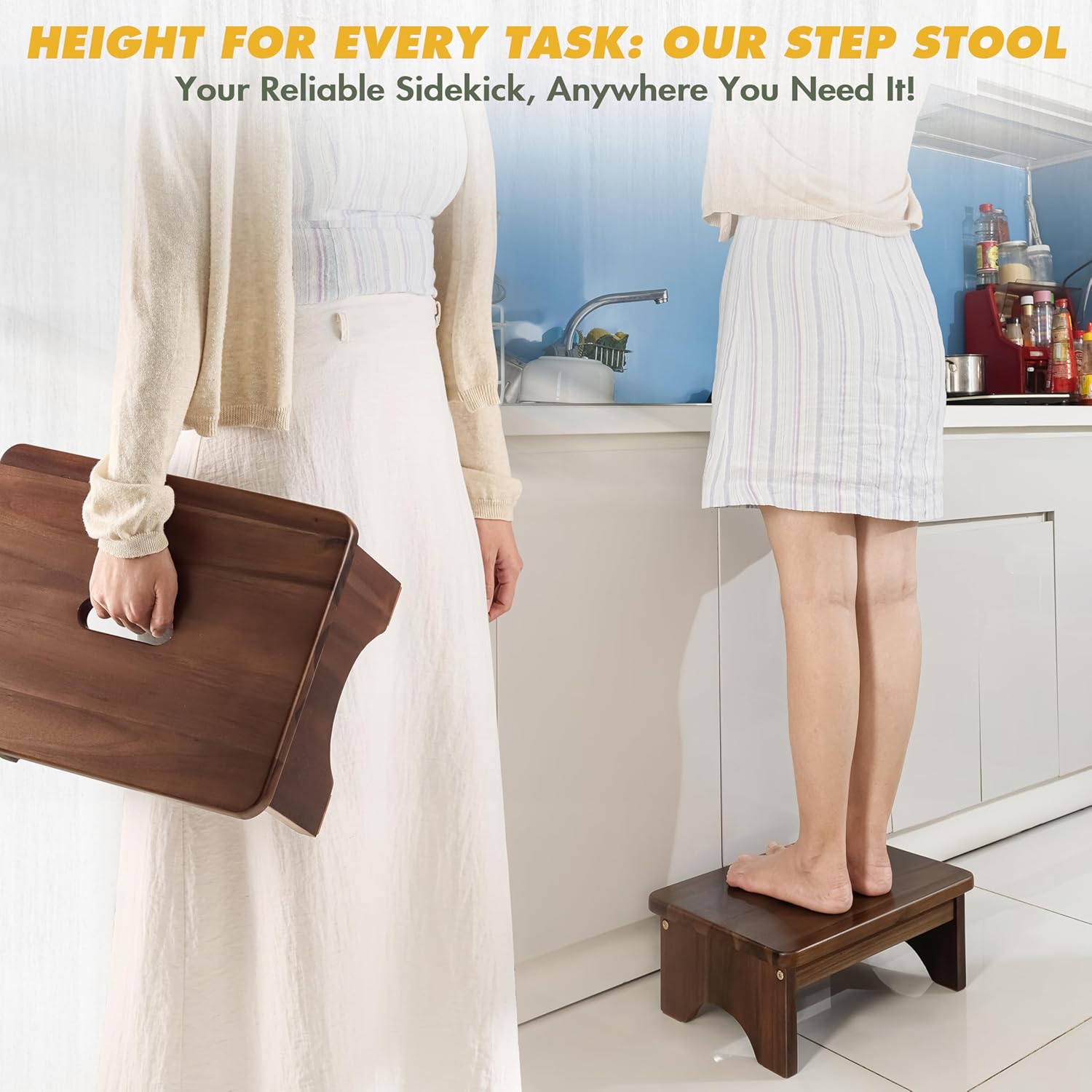 carpentray wooden step stool, 6.5'' one step stool for adults (walnut)