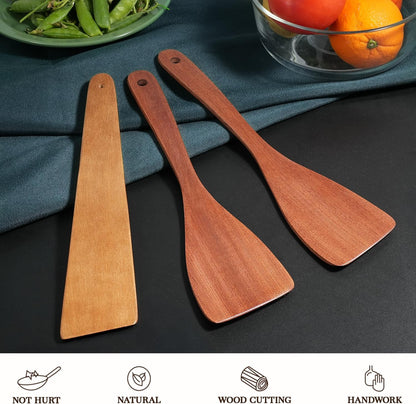 carpentray 3pcs wooden spatulas, 12inch long handle flat spatula set for nonstick pans,