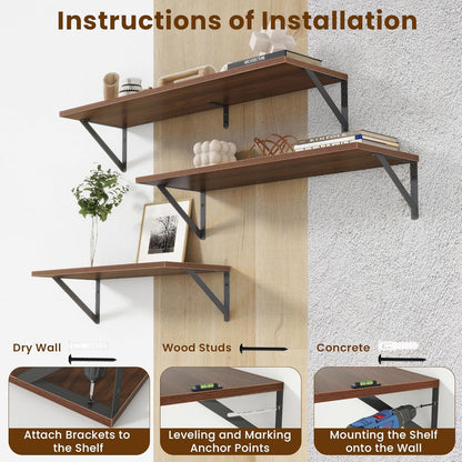 carpentray 36x8 inch floating shelves with black metal brackets set of 2