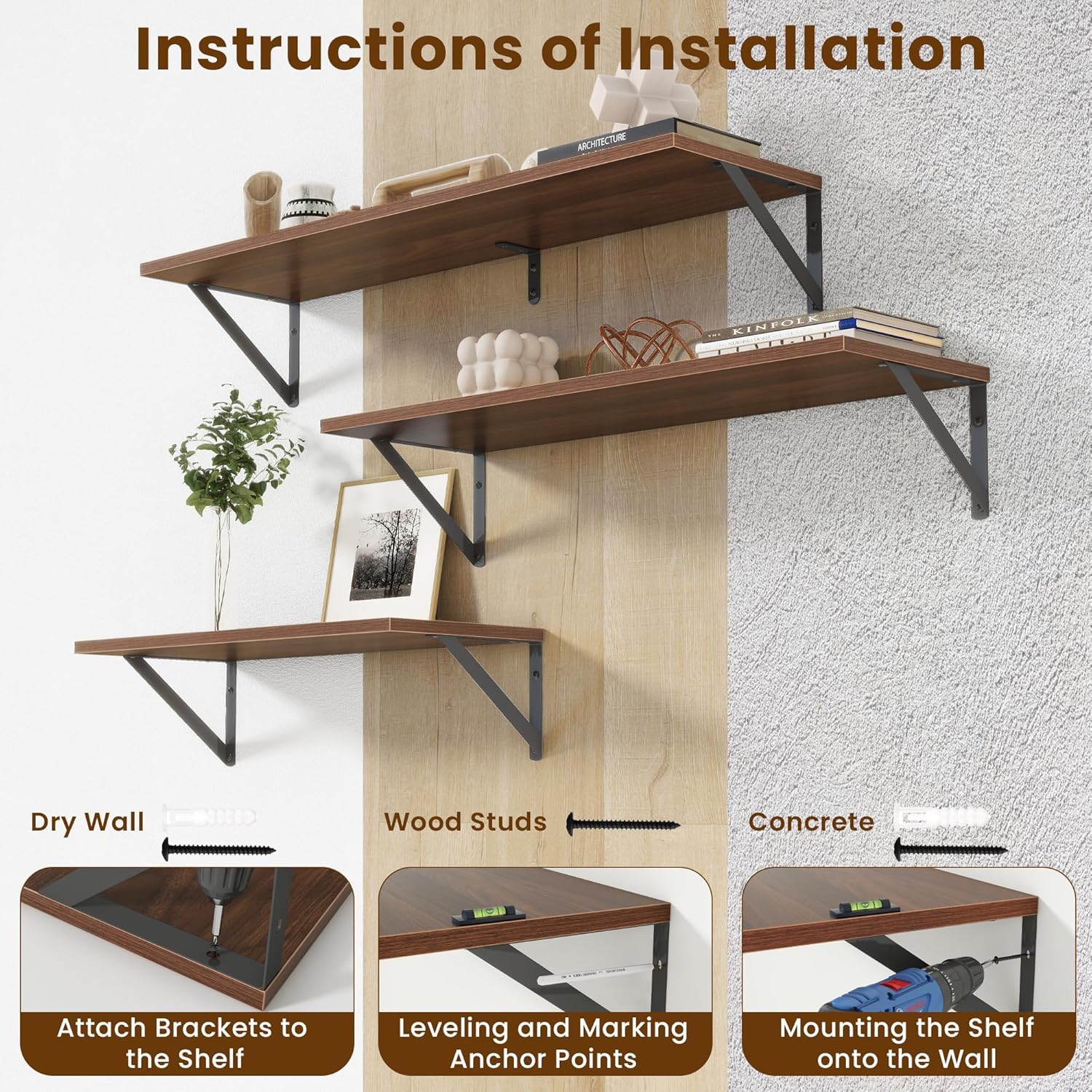 carpentray 24" wx8 d floating shelves for wall decor wall mount floating bookshelf set of 2