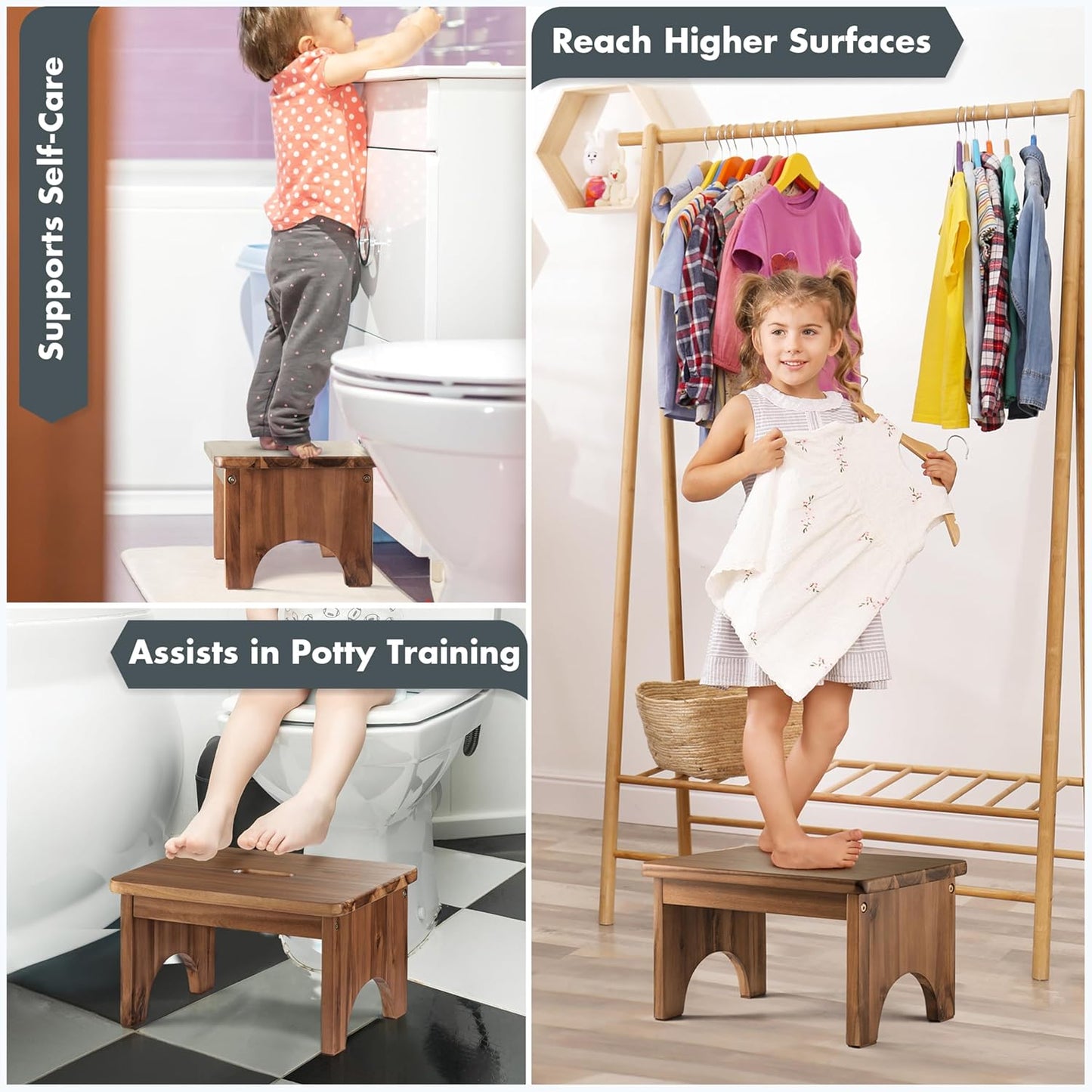 Carpentray Wooden Step Stool, 9'' One Step Stool for Adults (Walnut)