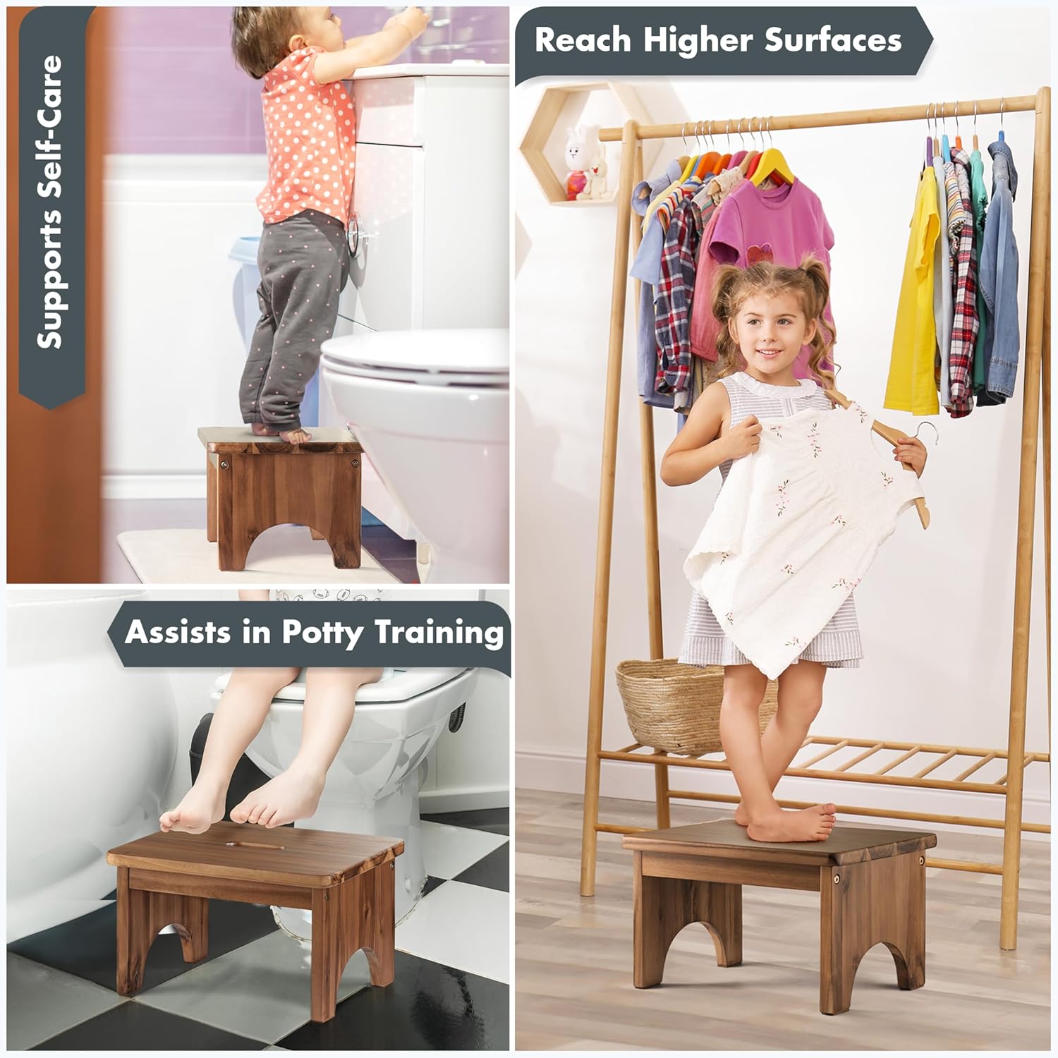 carpentray wooden step stool, 9'' one step stool for adults (walnut)