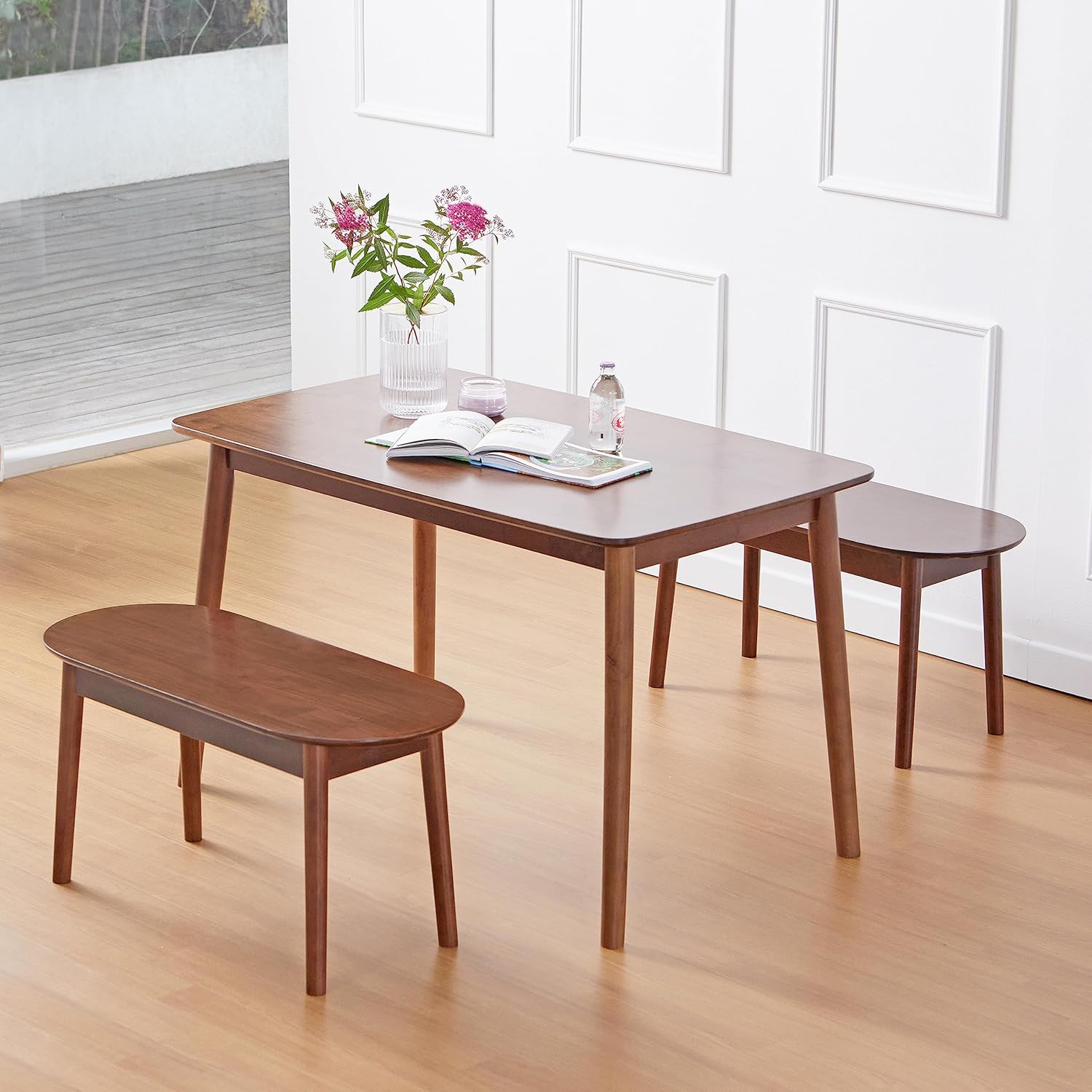 carpentray round wooden dining bench/solid wood bedroom entry way kitchen corridor bench (walnut)