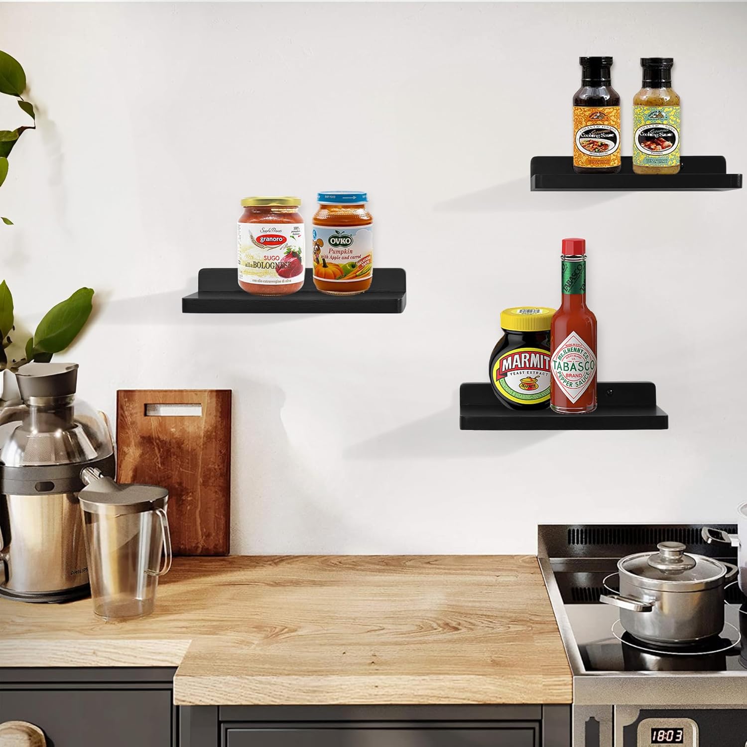 carpentray small floating shelves for wall set of 3 (black)