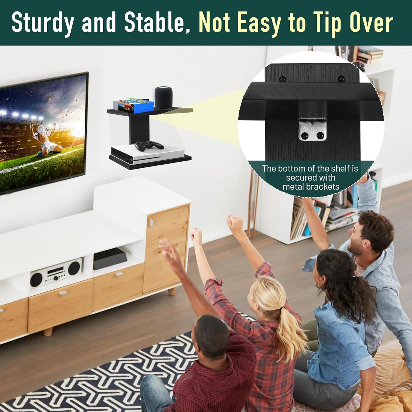 Carpentray Dual Shelf Floating Projector Wall Mount TV Shelf (Black)