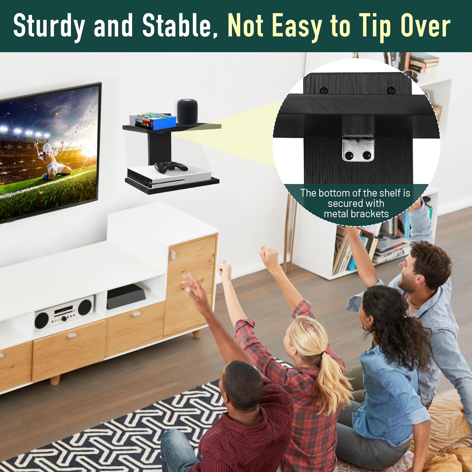 carpentray dual shelf floating projector wall mount tv shelf (black)
