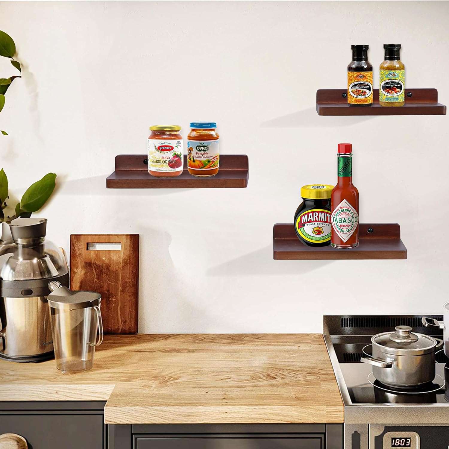 carpentray small floating shelves for wall set of 3 (brown)