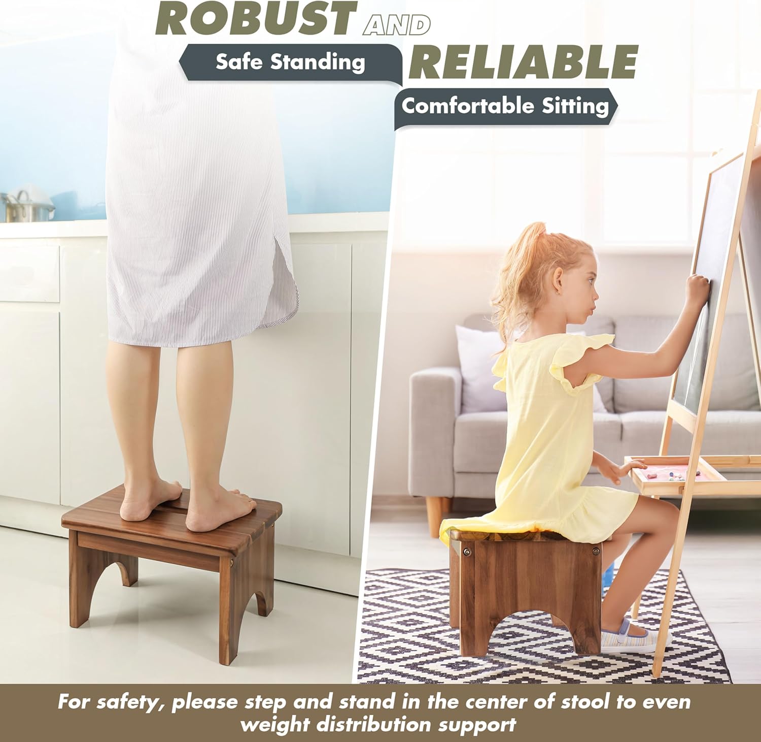 carpentray wooden step stool, 9'' one step stool for adults (walnut)