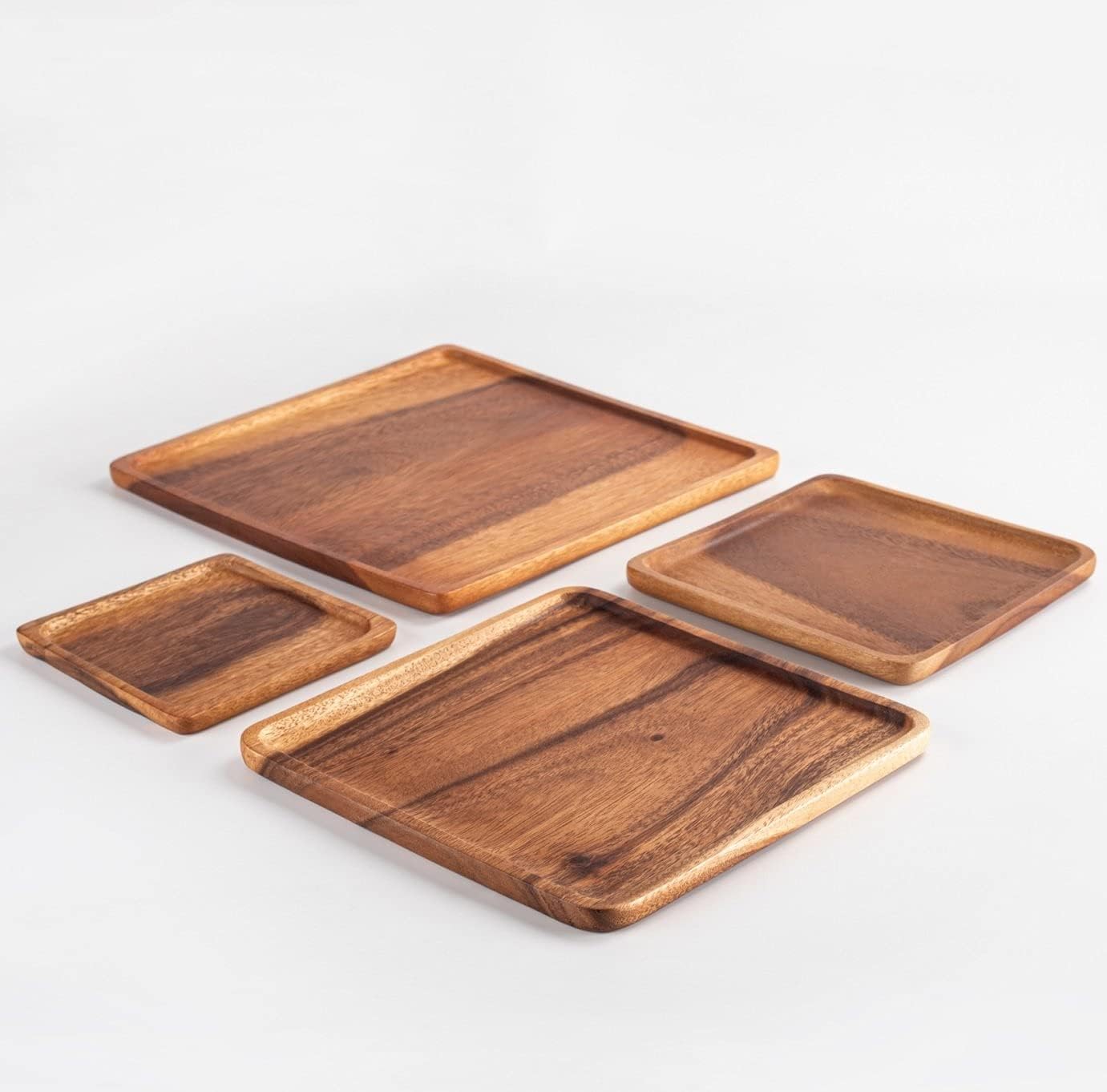 carpentray luxury square acacia wood nesting plates/trays/charger (set of 4)
