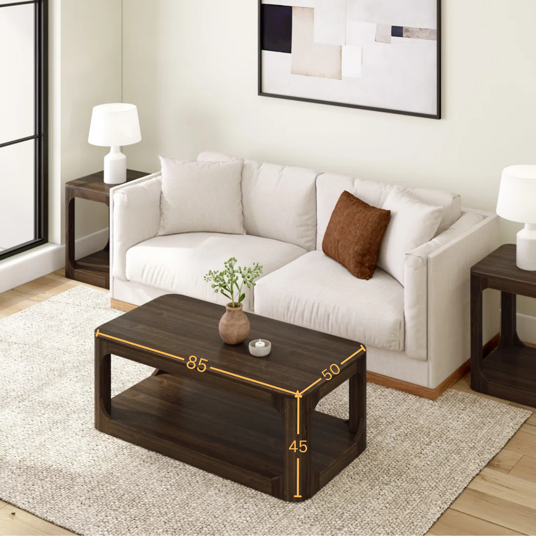 carpentray duble dekar wooden coffee table walnut (85*50*45)