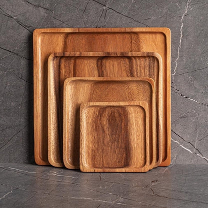 carpentray luxury square acacia wood nesting plates/trays/charger (set of 4)