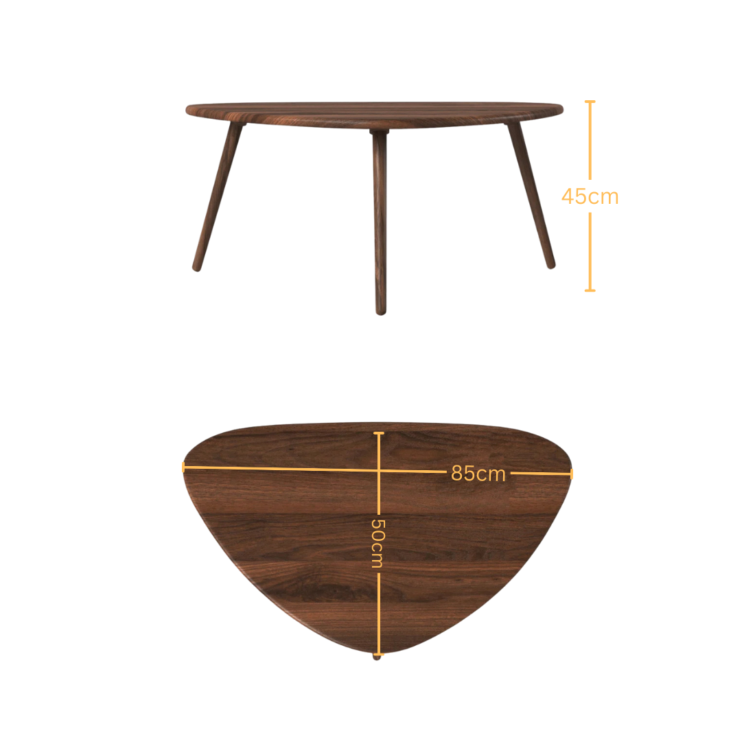 carpentray wooden triangle shape coffee table premium walnut finish