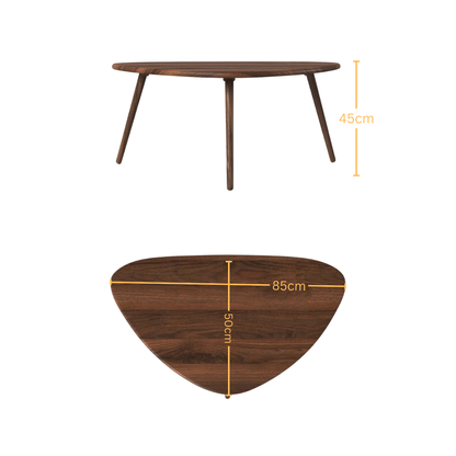 carpentray wooden triangle shape coffee table premium walnut finish