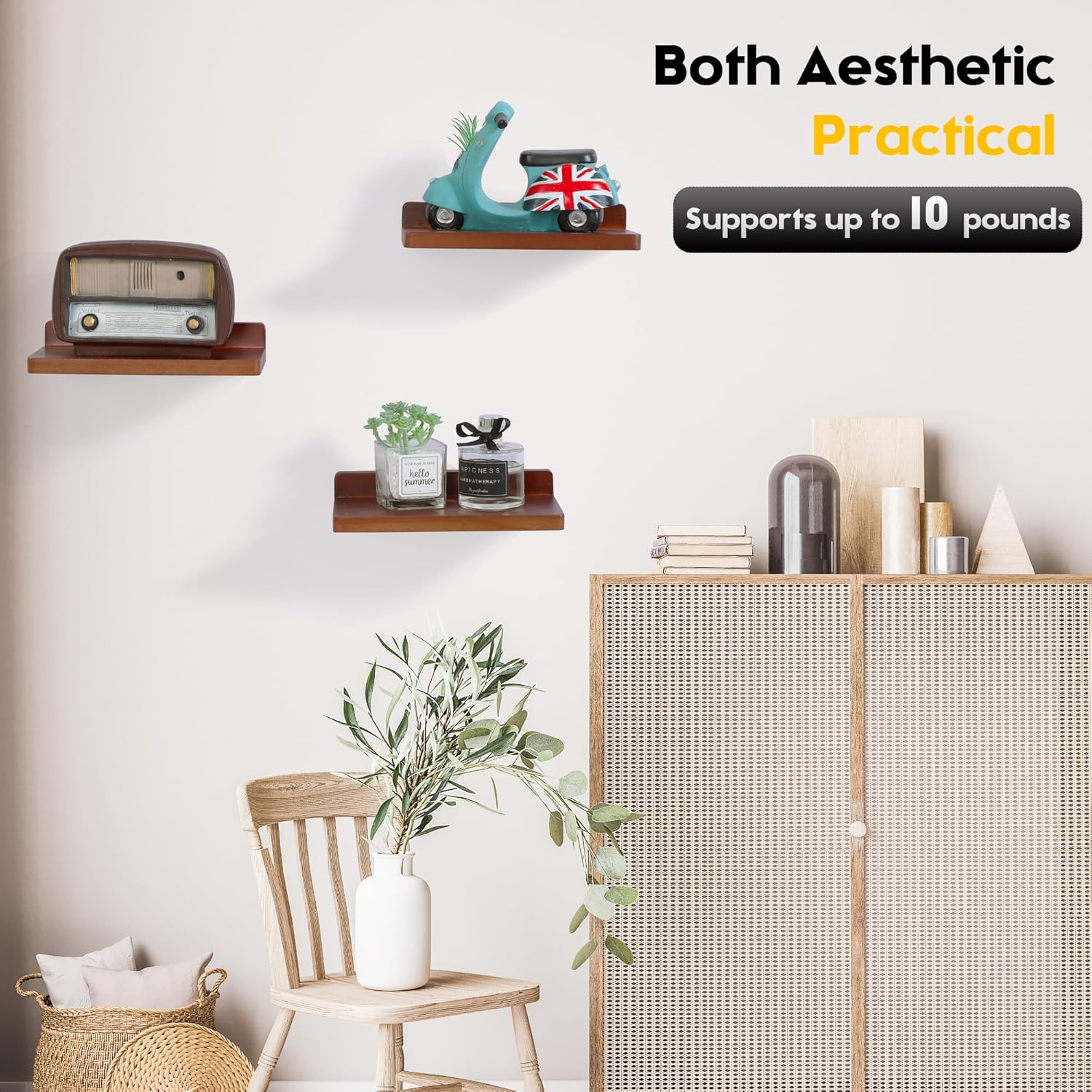 carpentray small floating shelves for wall set of 3 (brown)