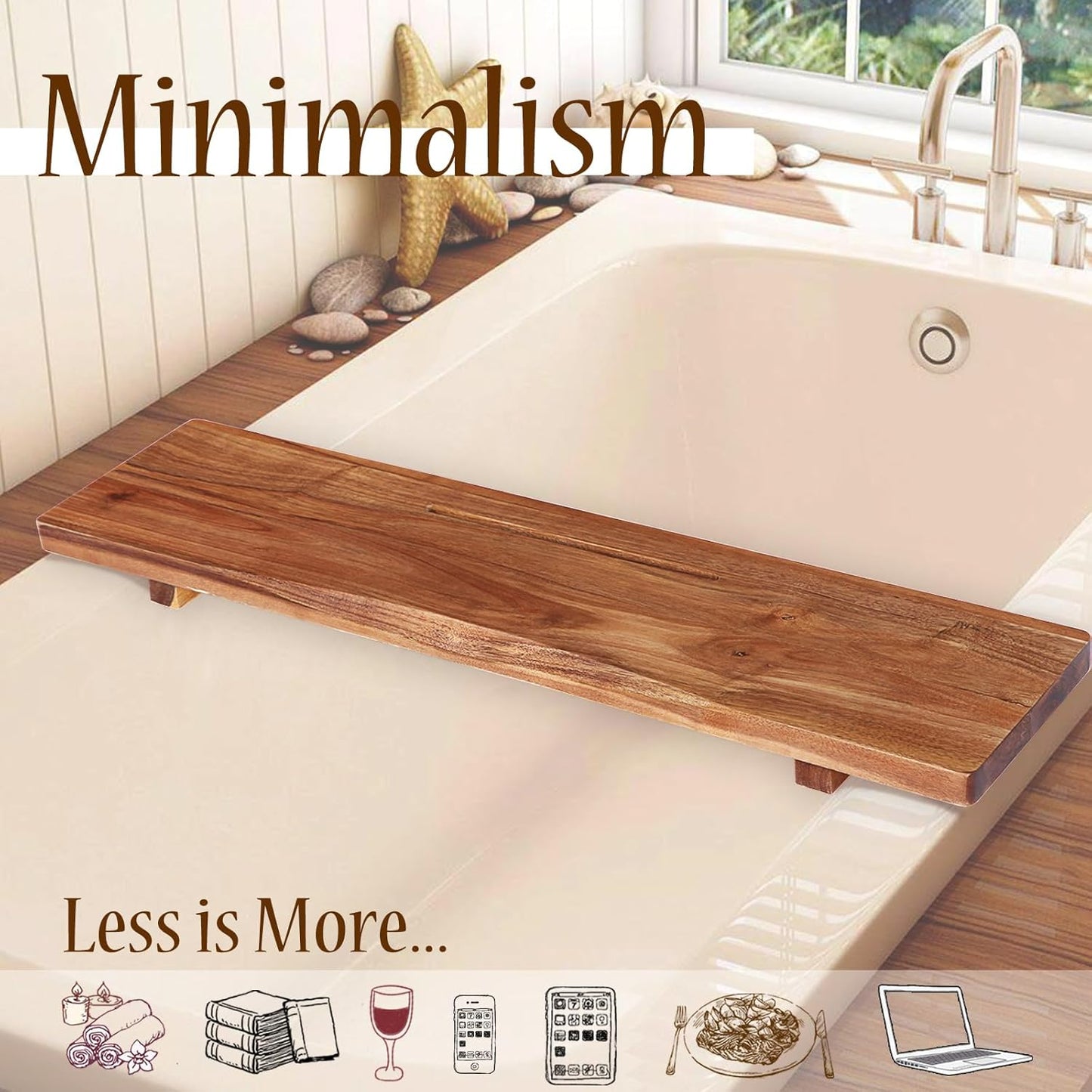 Carpentray Premium 1.2IN Thickened Wood Bathtub Tray Caddy