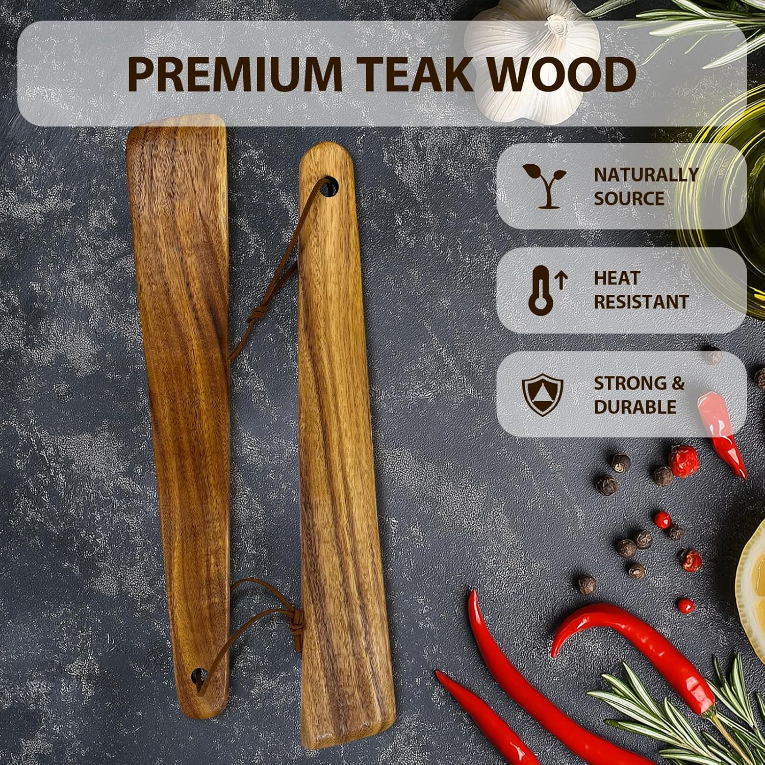 carpentray set of 2 teak wood spatula for cooking,12.2 inch flat wooden spatula