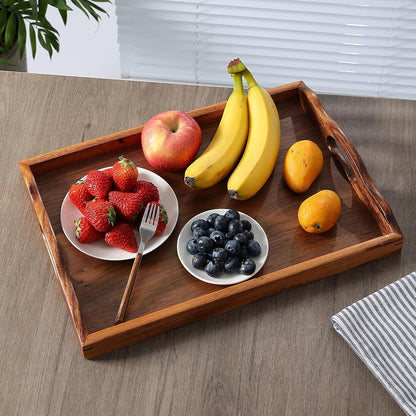 carpentray 16x12 inch nature walnut wooden serving tray with handles, solid wood food tray