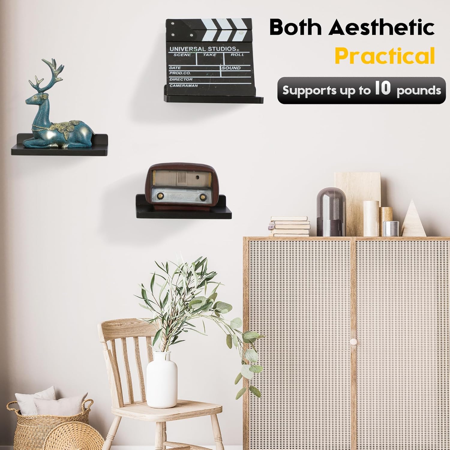 carpentray small floating shelves for wall set of 3 (black)