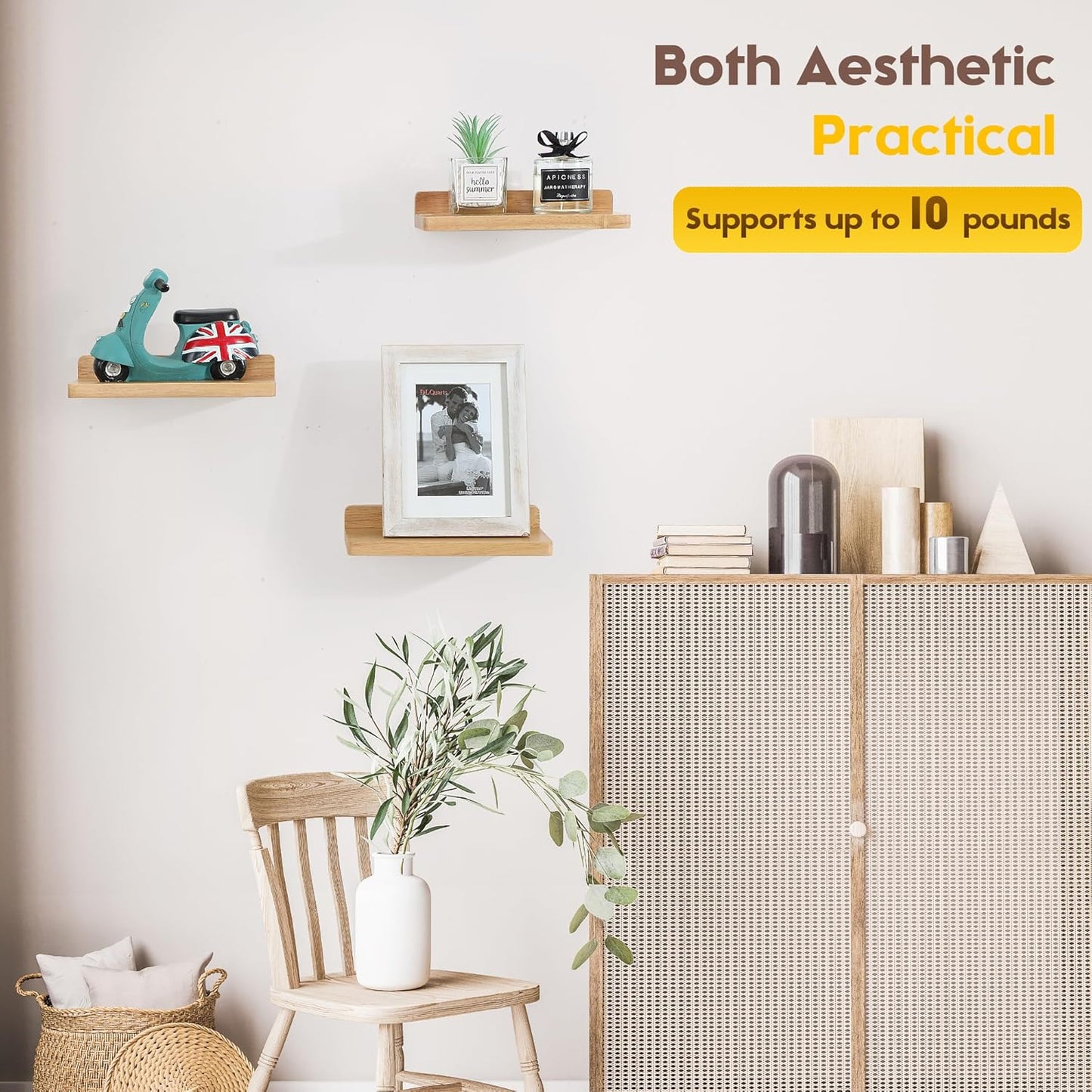 Carpentray Small Floating Shelves for Wall Set of 3 (Natural)