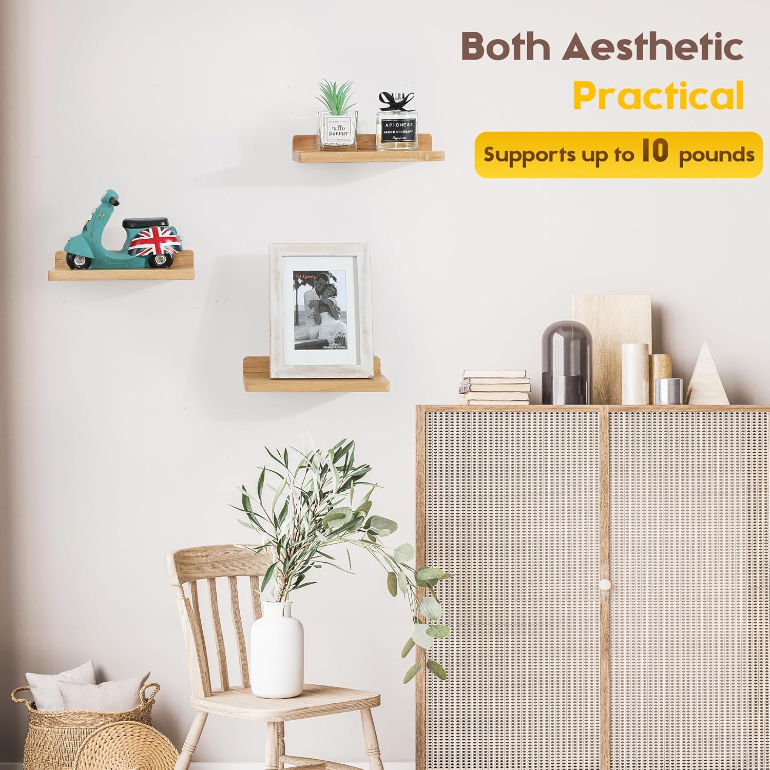 carpentray small floating shelves for wall set of 3 (natural)