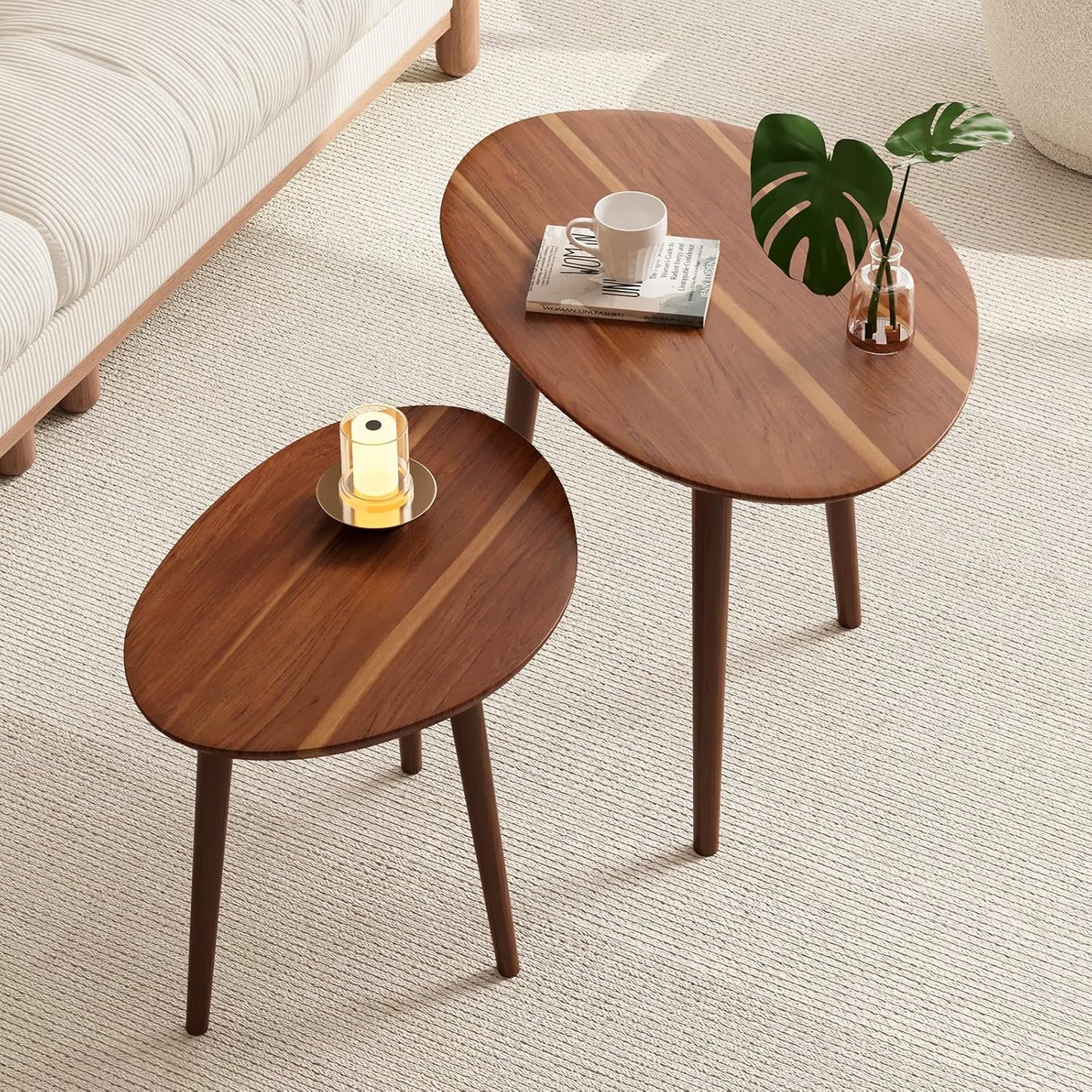 Carpentray Small & Big Oval Coffee Tables Set,Acacia Wood Tabletop Nesting Tables