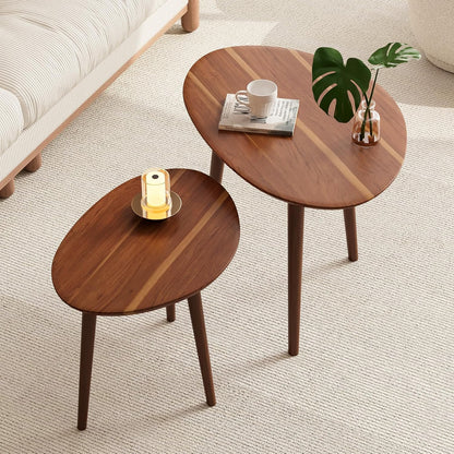 carpentray small & big oval coffee tables set,acacia wood tabletop nesting tables