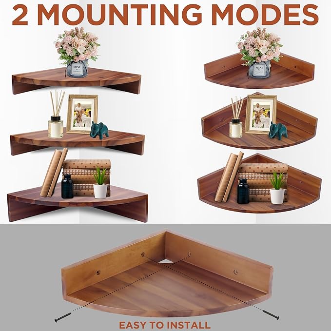 Carpentray Set of 3 Corner Wooden Wall Shelf