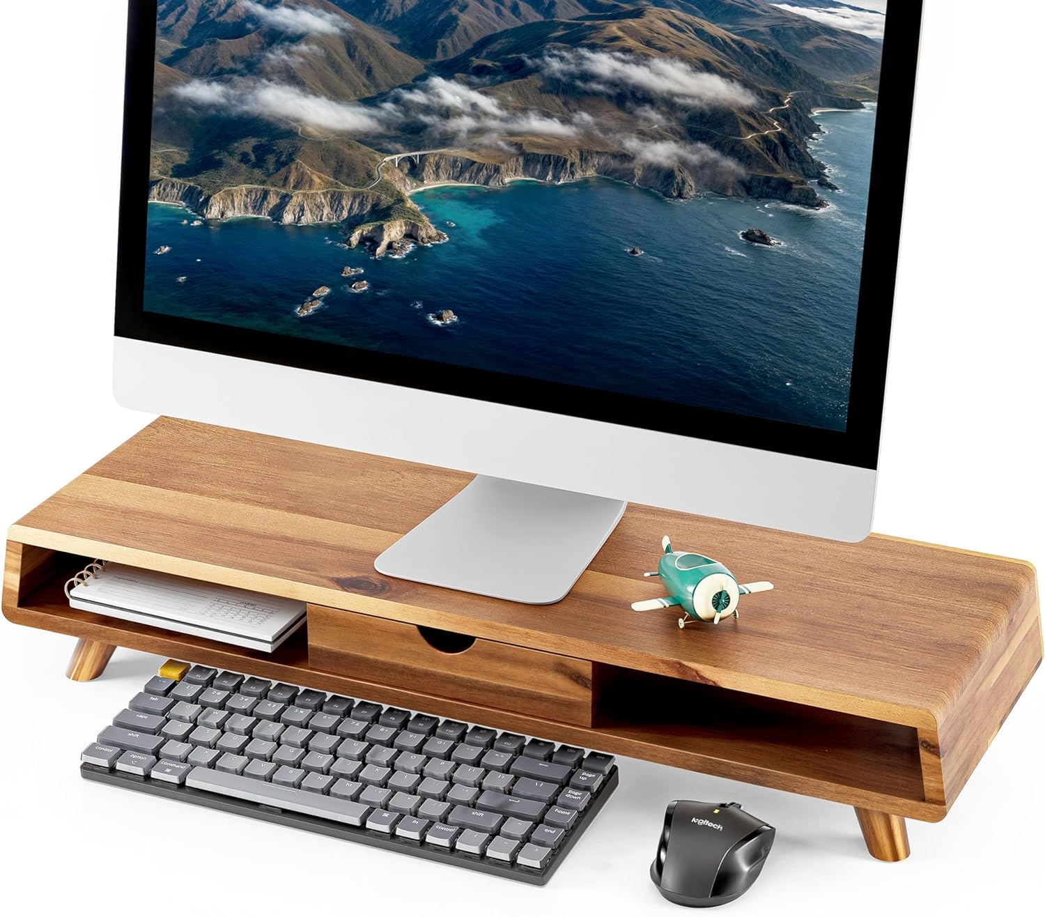 carpentray 80cm Long Premium Mango Wood Monitor Stand with Drawer - Wo ...