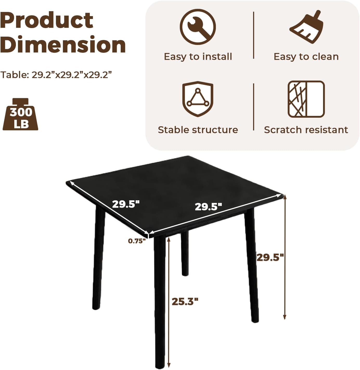 carpentray 30" solid wood dining table, modern small dining table