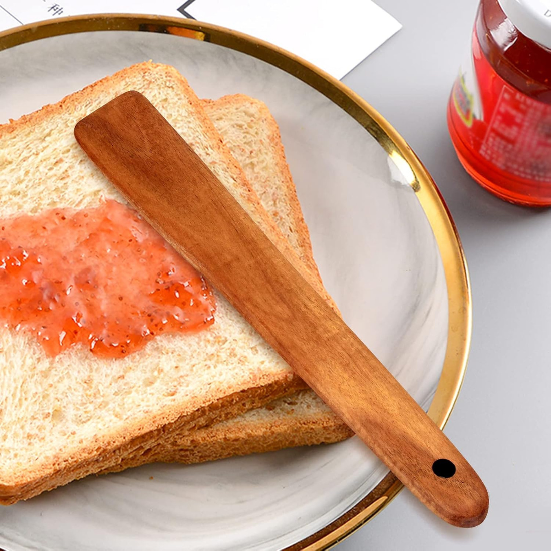 Carpentray set of 1 / 12 Inch Teak Wood Spatula for Cooking Non Toxic Kitchen Utensil Scraper Spurtle Kitchen Tools Flat