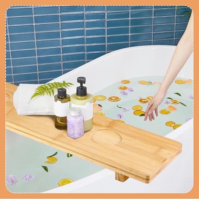 Carpentray Bathtub Tray Mango Wood Bath Tray Large Bath Tub Tray Table Bathtub Tray Caddy Bathtub Accessories Anti Tipping for Bathtub Bathroom Spa