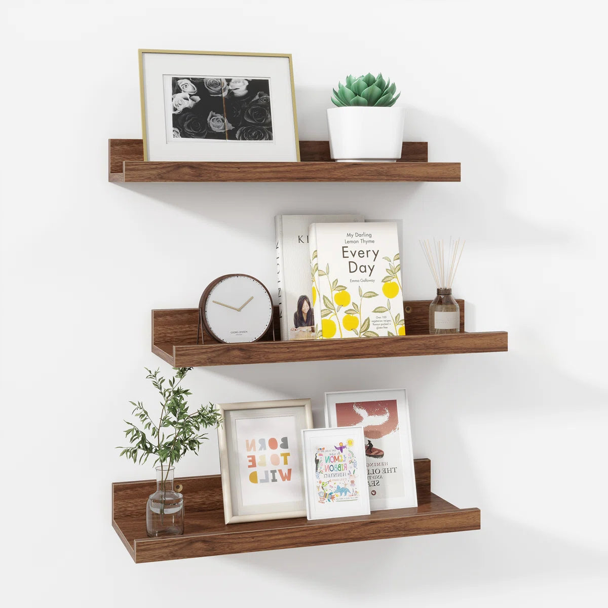 carpentray 16 inch woden wall shelf set of 3 (brown)