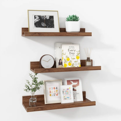 carpentray 16 inch woden wall shelf set of 3 (brown)