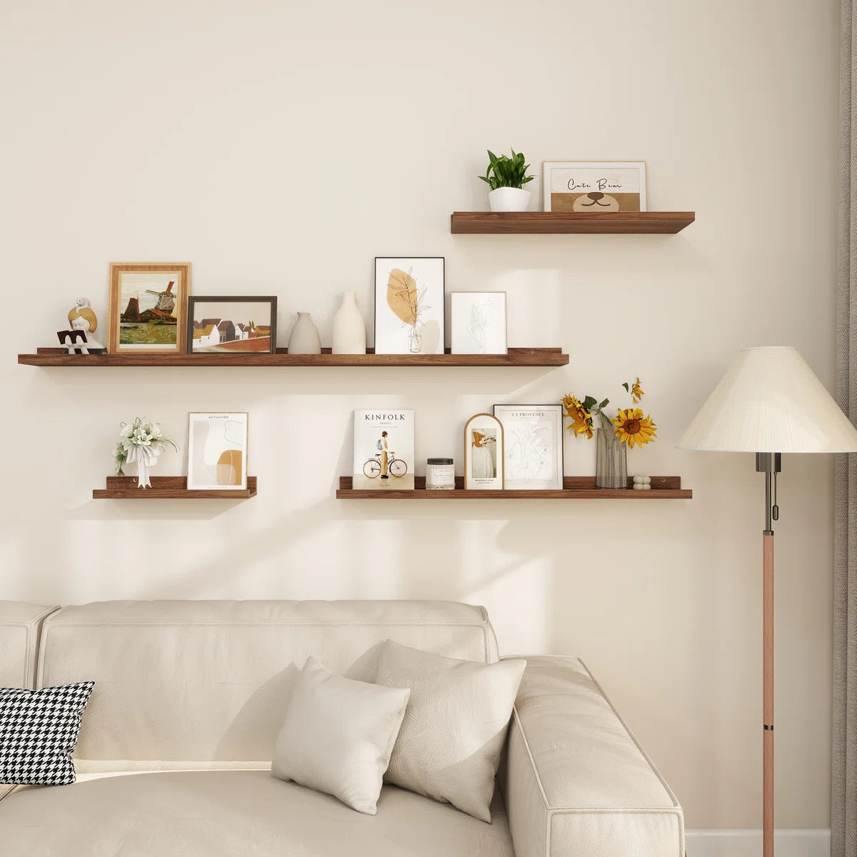 carpentray 16 inch woden wall shelf set of 3 (brown)
