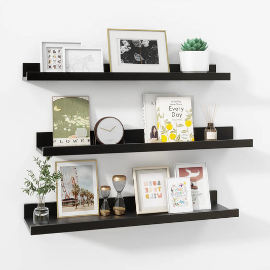 Carpentray 24 Inch Woden Wall Shelf Set of 3 (Black)