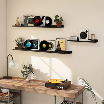 carpentray 24 inch woden wall shelf set of 3 (black)