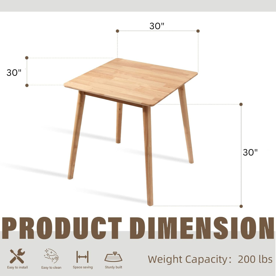 carpentray 30" small dining table square for 2, kitchen dinner table rustic space-saving dining table mid century modern table