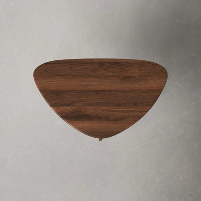 carpentray wooden triangle shape coffee table premium walnut finish