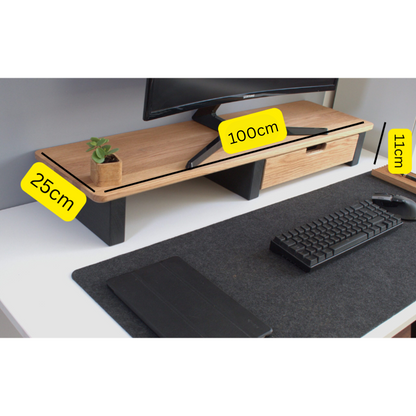 carpentray 100cm long wooden monitor riser with 1 big drawer