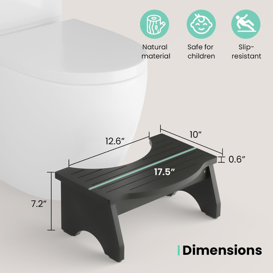 Carpentray  Black Poop Stool for Bathroom Adults - 7.2" Squatting Toilet Stool for Kids