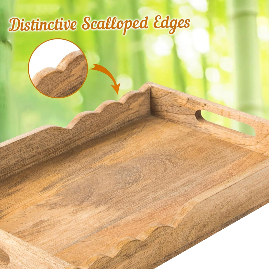 Carpentray Serving Tray with Elegant Scalloped Edges, Natural | 15" x 10" x 1.75"