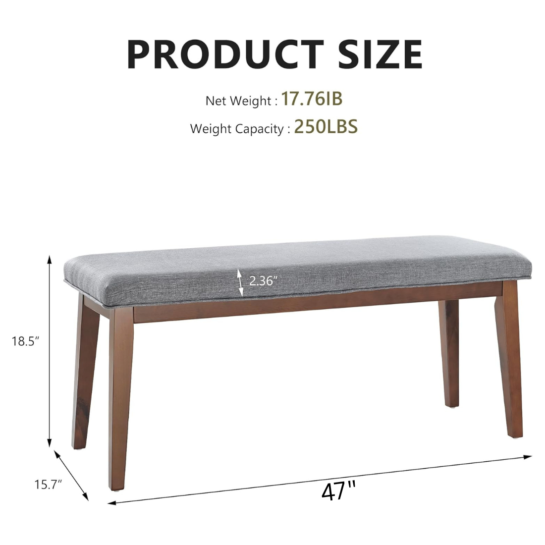 carpentray 120cm long bench for entryway (bench, grey)